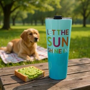 24oz Sea Blue Travel Mug Stainless Steel w/ Lid, Let the Sun Shine In Gift Ready